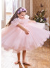 Pink Tulle Flower Girl Dress With Detachable Train